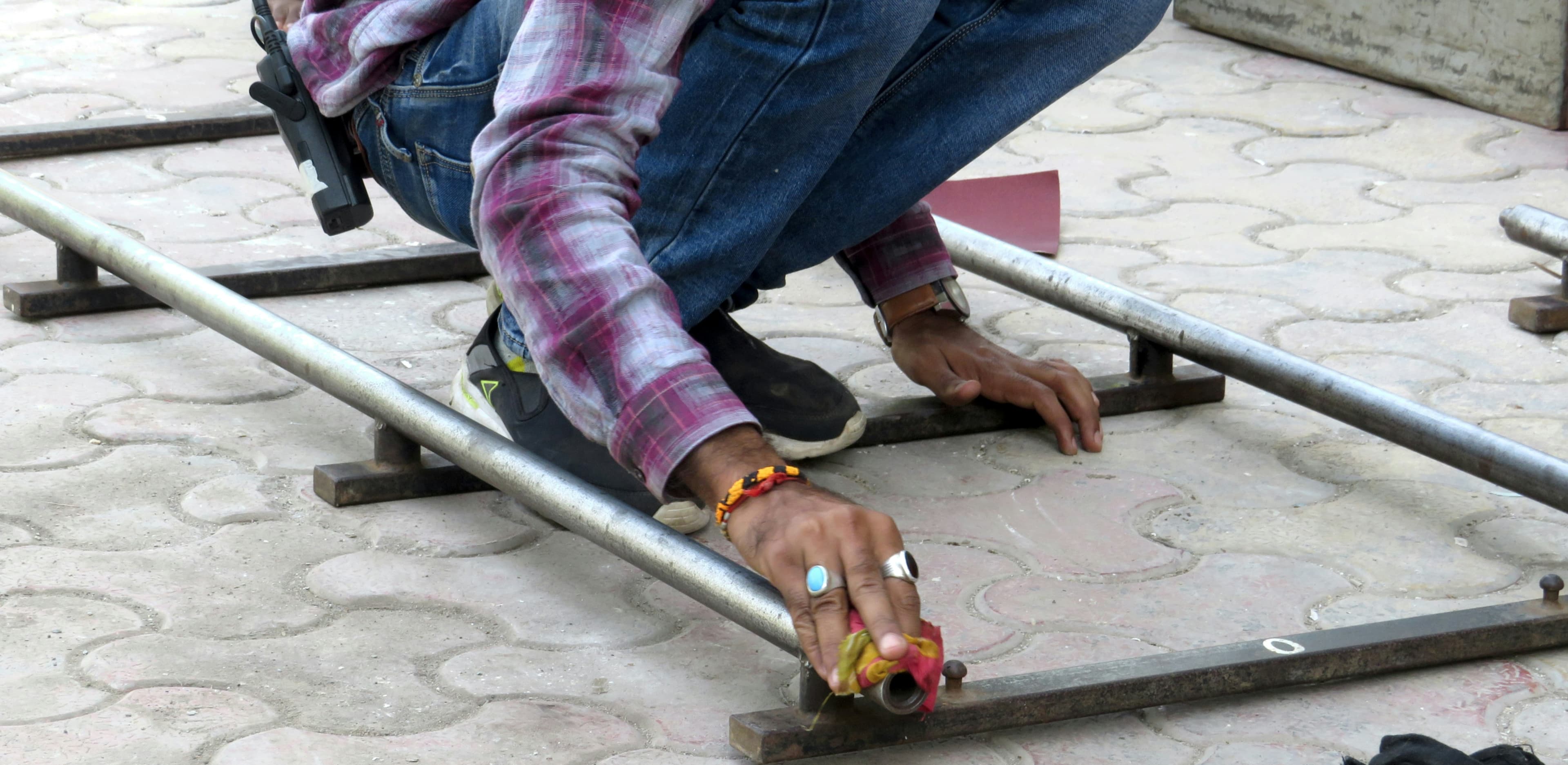 Custom metal fabrication and steel installation work in a fabrication shop